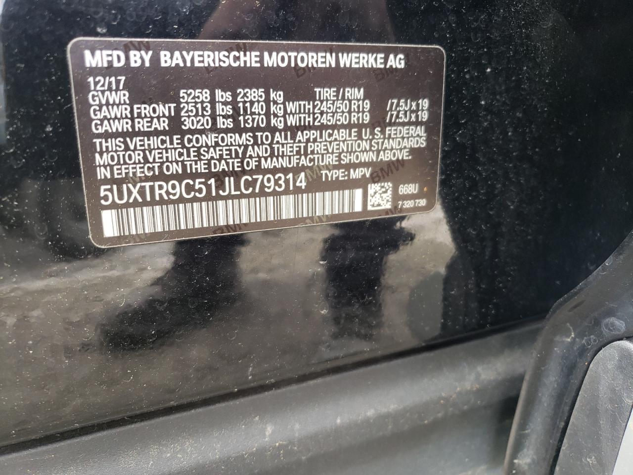 Photo 10 from auction – 2018 BMW X3 XDRIVE3 with VIN 5UXTR9C51JLC79314