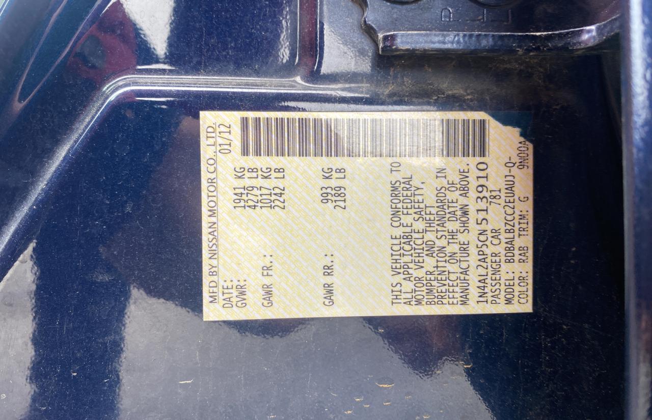 Photo 10 from auction – 2012 NISSAN ALTIMA BAS with VIN 1N4AL2AP5CN513910