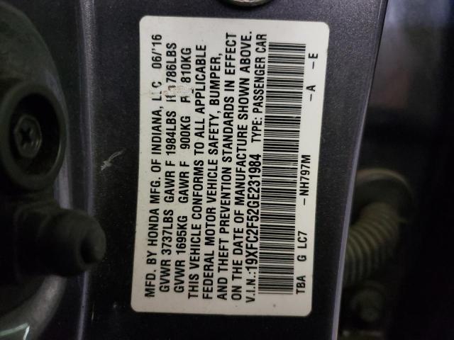 Photo 10 from auction – 2016 HONDA CIVIC LX with VIN 19XFC2F52GE231984
