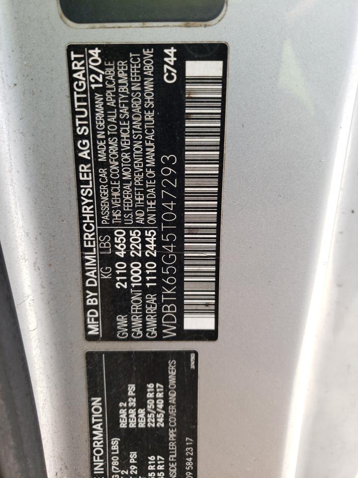 Photo 10 from auction – 2005 MERCEDES-BENZ CLK320 with VIN WDBTK65G45T047293