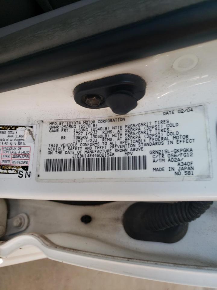 Photo 10 from auction – 2004 TOYOTA 4RUNNER SR with VIN JTEBU14R448021948