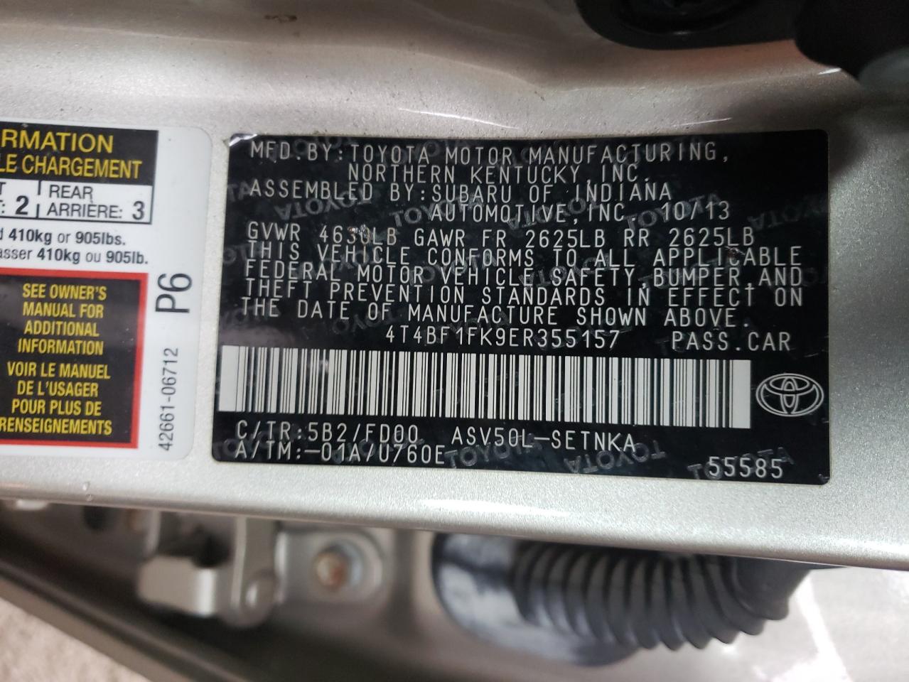 Photo 10 from auction – 2014 TOYOTA CAMRY L with VIN 4T4BF1FK9ER355157