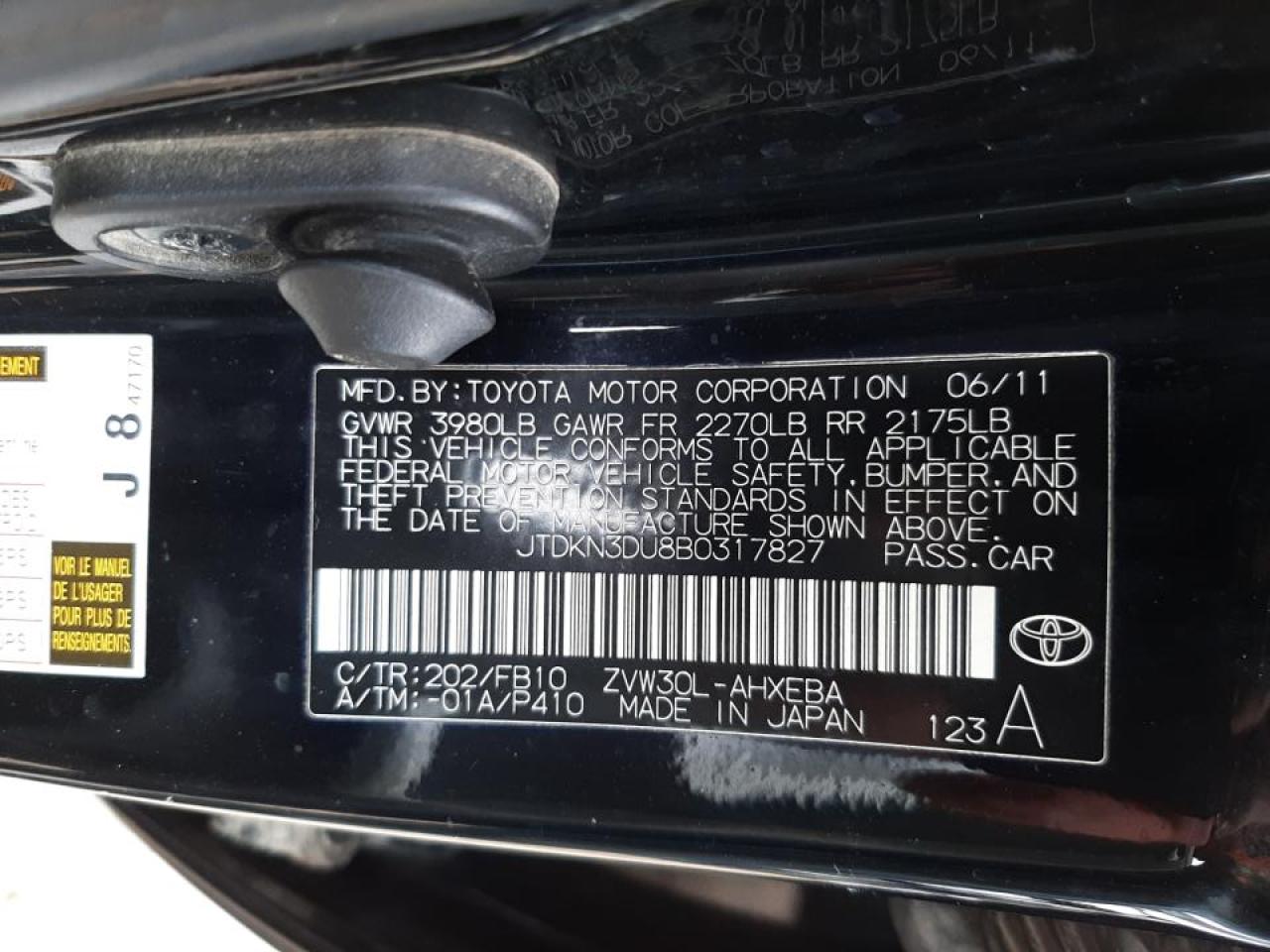 Photo 10 from auction – 2011 TOYOTA PRIUS with VIN JTDKN3DU8B0317827