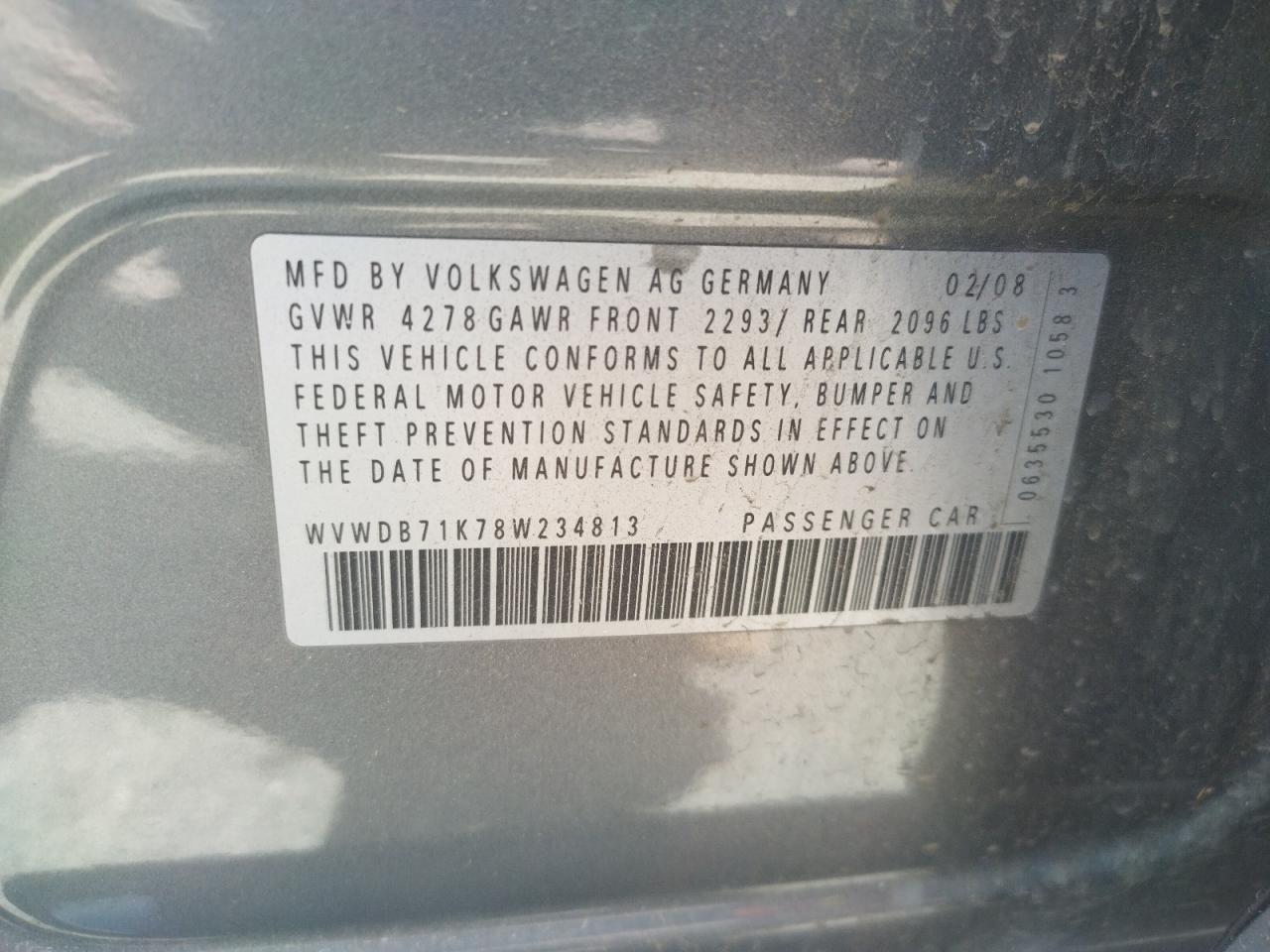 Photo 10 from auction – 2008 VOLKSWAGEN RABBIT with VIN WVWDB71K78W234813