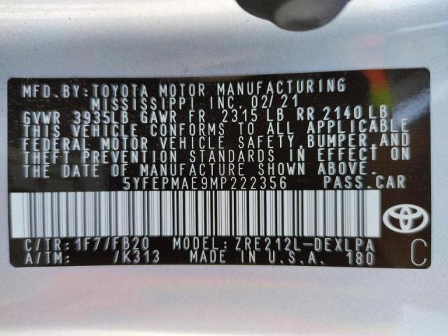 Photo 10 from auction – 2021 TOYOTA COROLLA LE with VIN 5YFEPMAE9MP222356