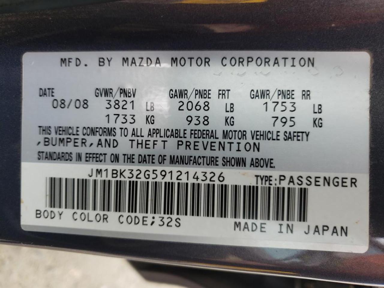 Photo 10 from auction – 2009 MAZDA 3 I with VIN JM1BK32G591214326