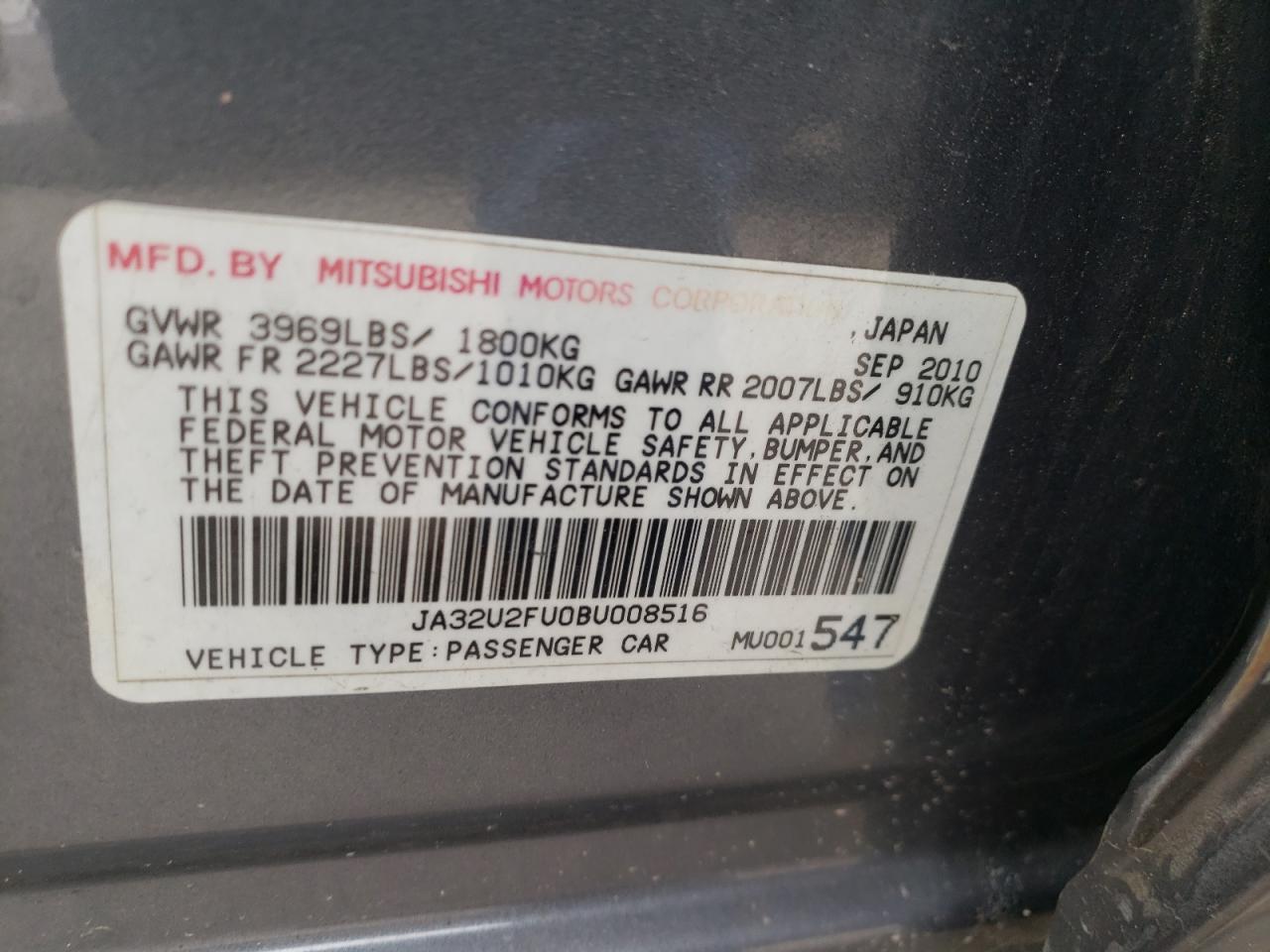 Photo 10 from auction – 2011 MITSUBISHI LANCER ES/ with VIN JA32U2FU0BU008516