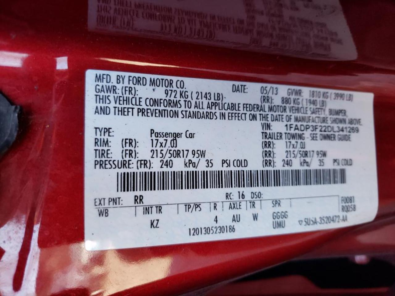 Photo 10 from auction – 2013 FORD FOCUS SE with VIN 1FADP3F22DL341269