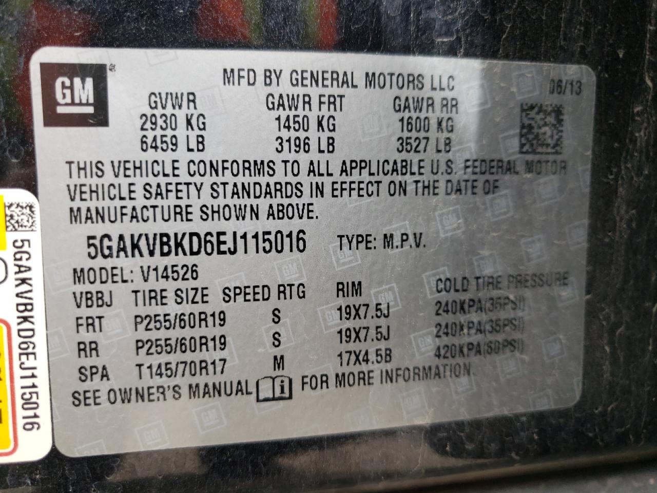 Photo 10 from auction – 2014 BUICK ENCLAVE with VIN 5GAKVBKD6EJ115016