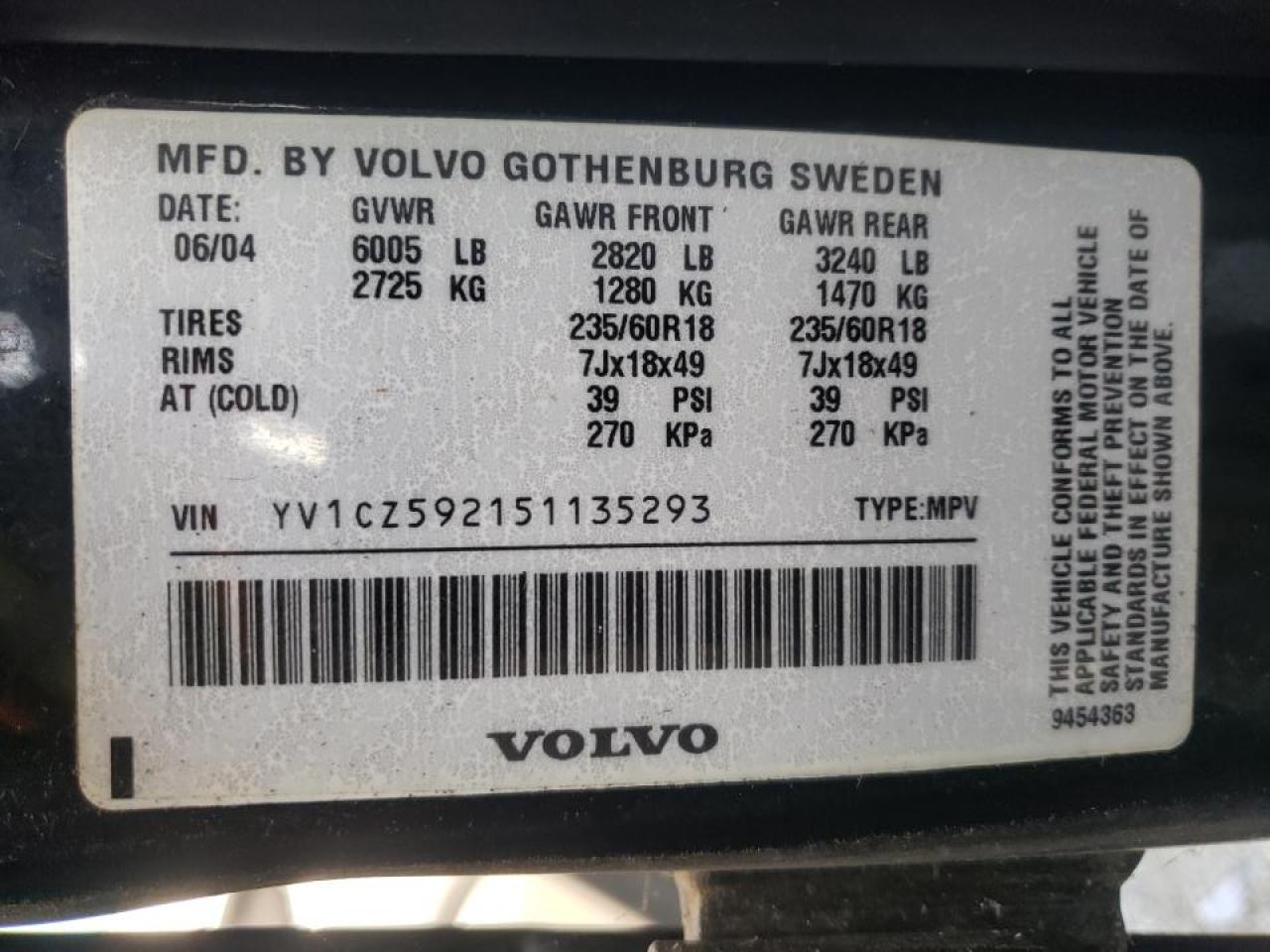 Photo 10 from auction – 2005 VOLVO XC90 with VIN YV1CZ592151135293