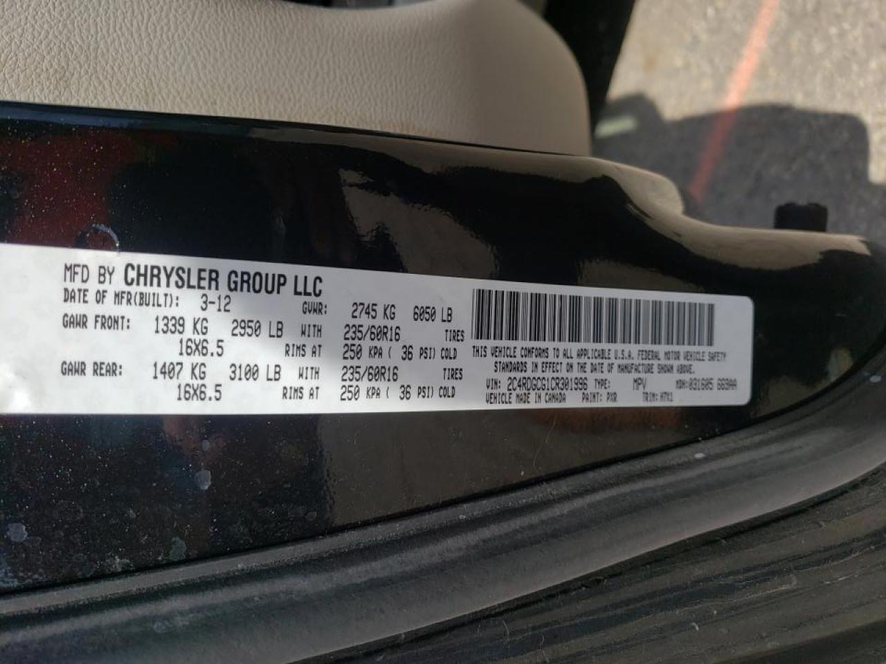 Photo 20 from auction – 2012 DODGE GRAND CARA with VIN 2C4RDGCG1CR301996