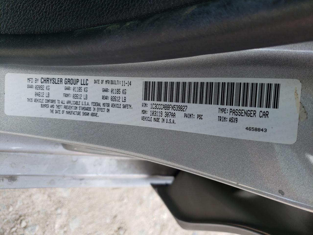 Photo 10 from auction – 2015 CHRYSLER 200 LIMITE with VIN 1C3CCCAB8FN539827