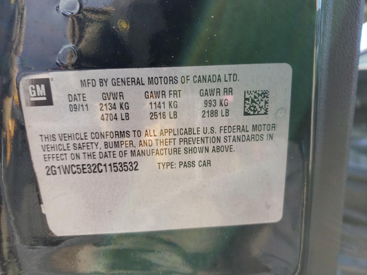 Photo 10 from auction – 2012 CHEVROLET IMPALA LTZ with VIN 2G1WC5E32C1153532
