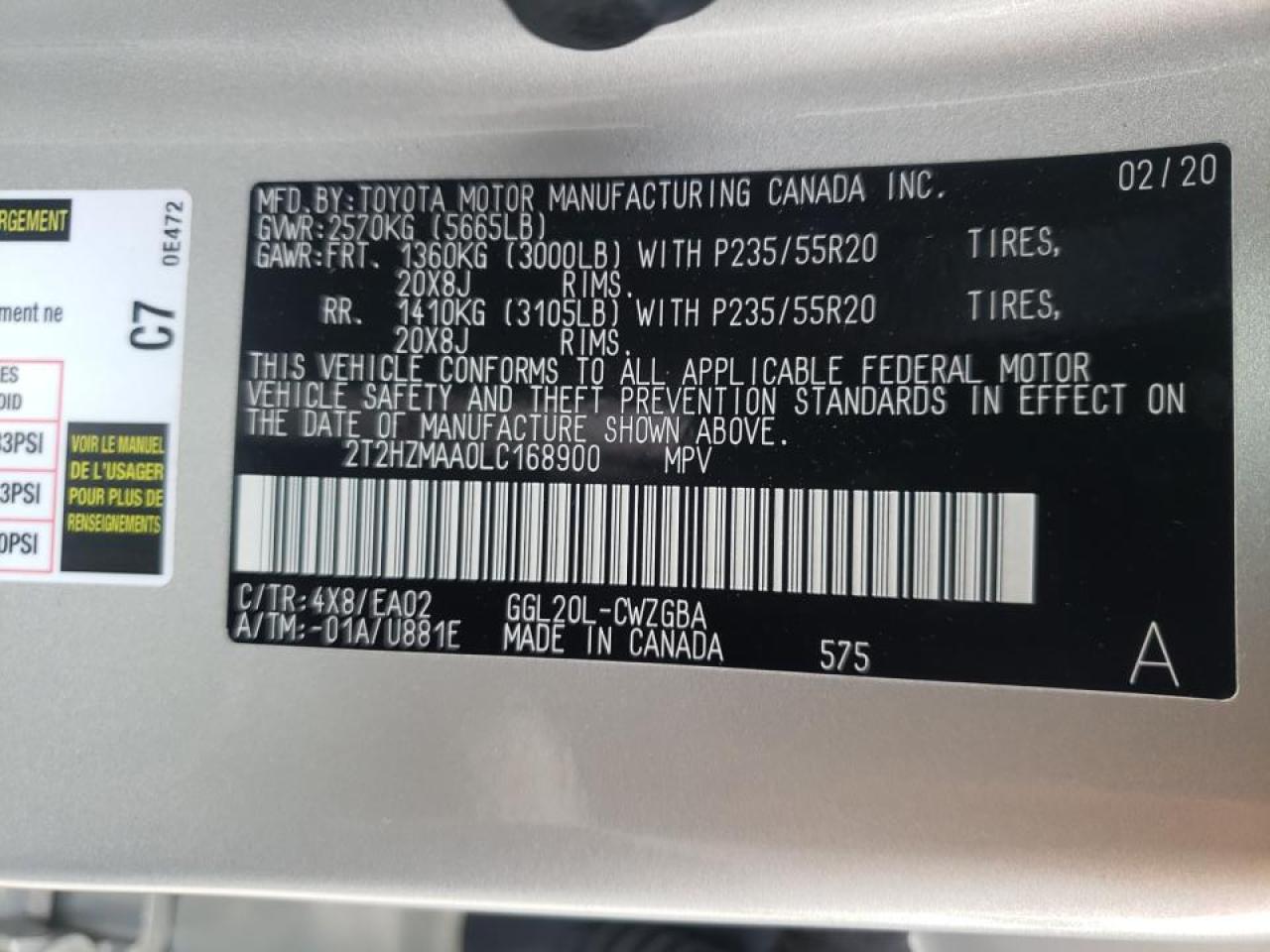 Photo 20 from auction – 2020 LEXUS RX 350 with VIN 2T2HZMAA0LC168900