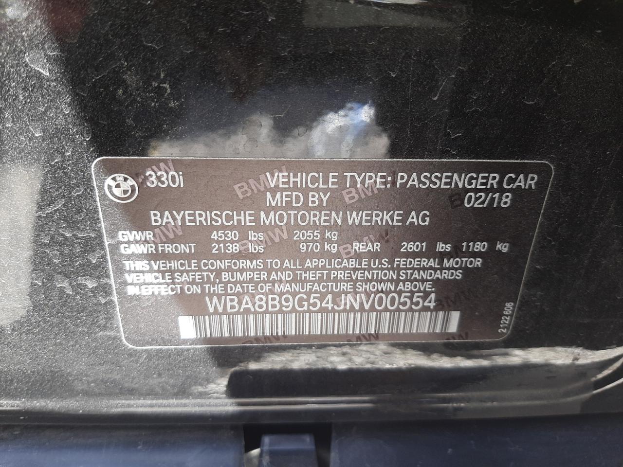 Photo 10 from auction – 2018 BMW 330 I with VIN WBA8B9G54JNV00554