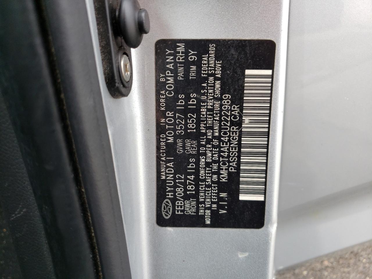 Photo 10 from auction – 2012 HYUNDAI ACCENT GLS with VIN KMHCT4AE4CU222989
