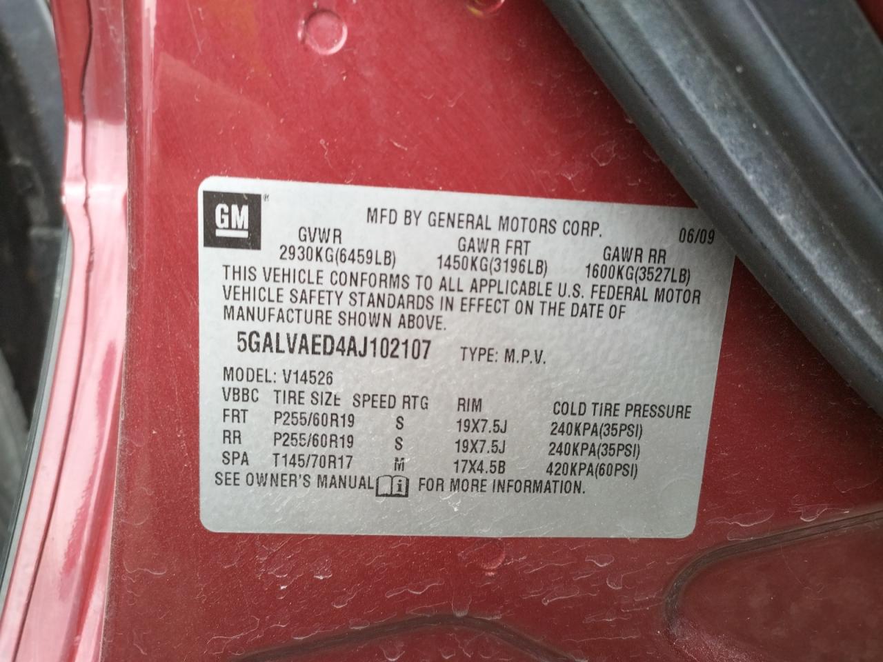 Photo 10 from auction – 2010 BUICK ENCLAVE CX with VIN 5GALVAED4AJ102107