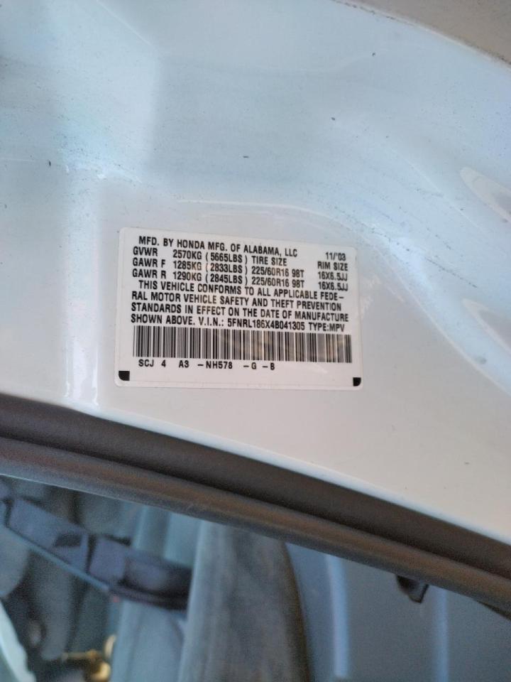 Photo 10 from auction – 2004 HONDA ODYSSEY EX with VIN 5FNRL186X4B041305