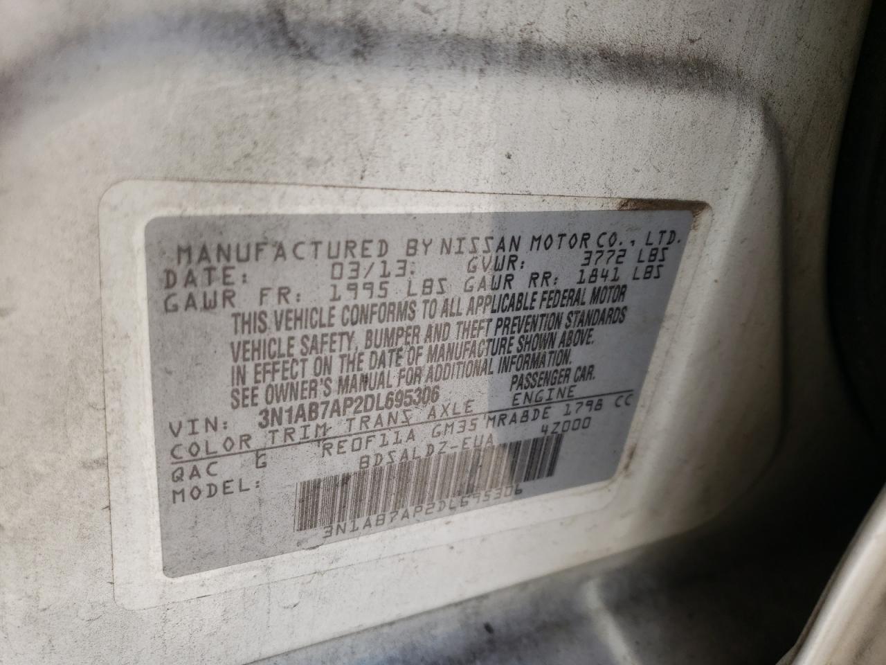 Photo 10 from auction – 2013 NISSAN SENTRA S with VIN 3N1AB7AP2DL695306