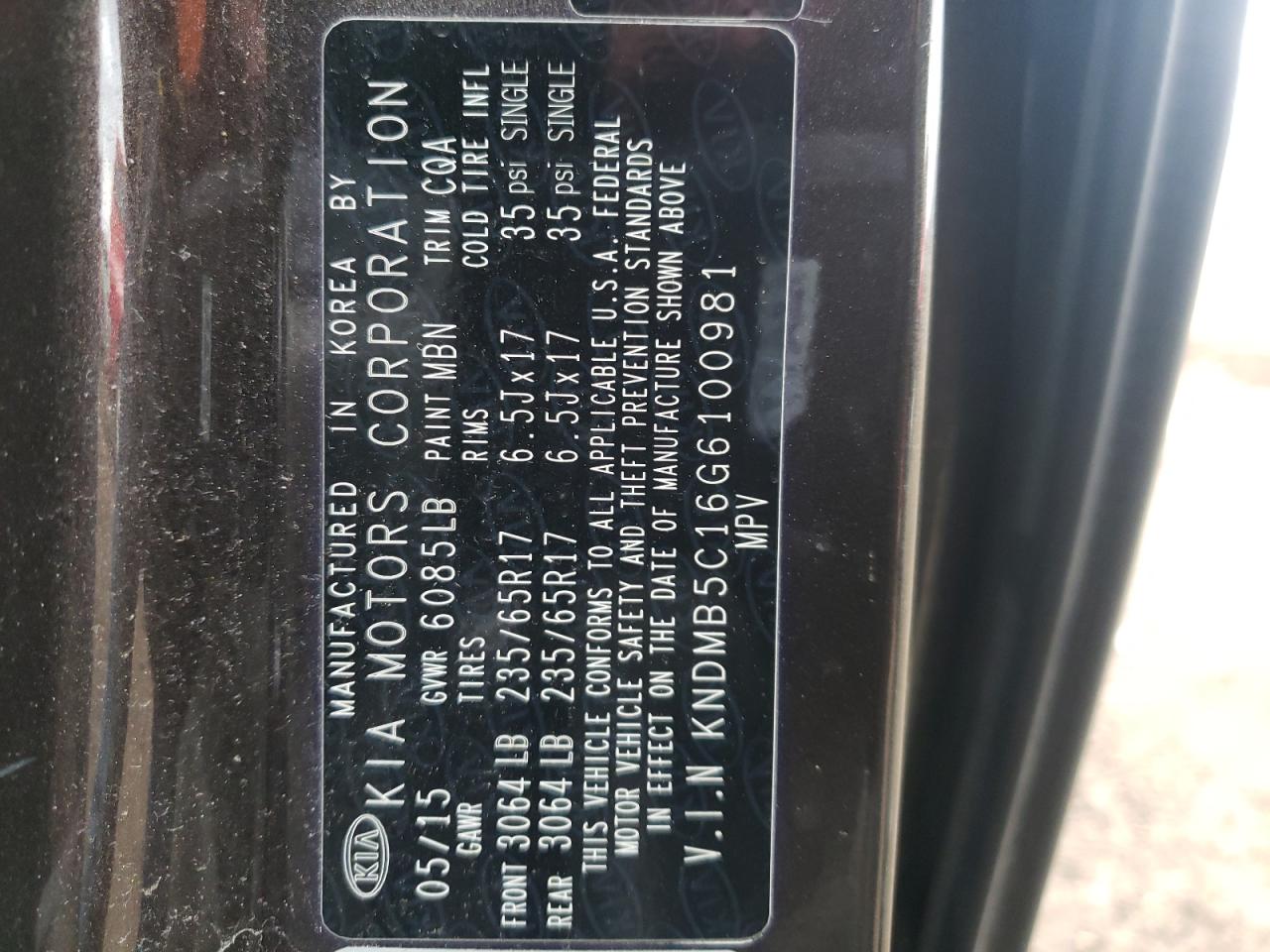 Photo 10 from auction – 2016 KIA SEDONA LX with VIN KNDMB5C16G6100981