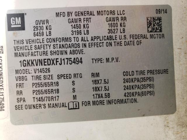 Photo 10 from auction – 2015 GMC ACADIA SLE with VIN 1GKKVNEDXFJ175494