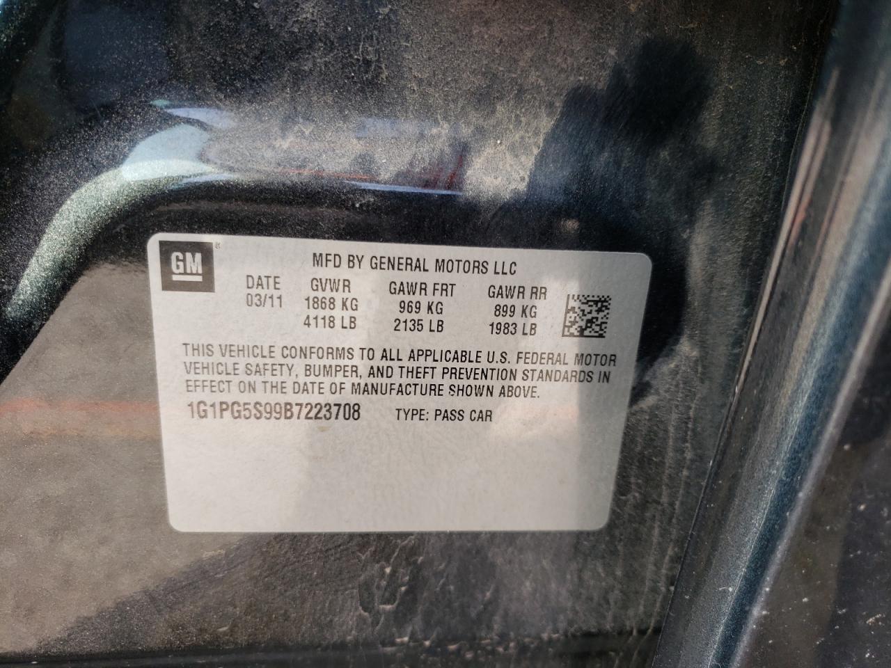 Photo 10 from auction – 2011 CHEVROLET CRUZE LT with VIN 1G1PG5S99B7223708