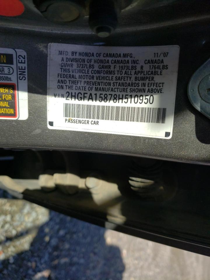 Photo 10 from auction – 2008 HONDA CIVIC EX with VIN 2HGFA15878H510950