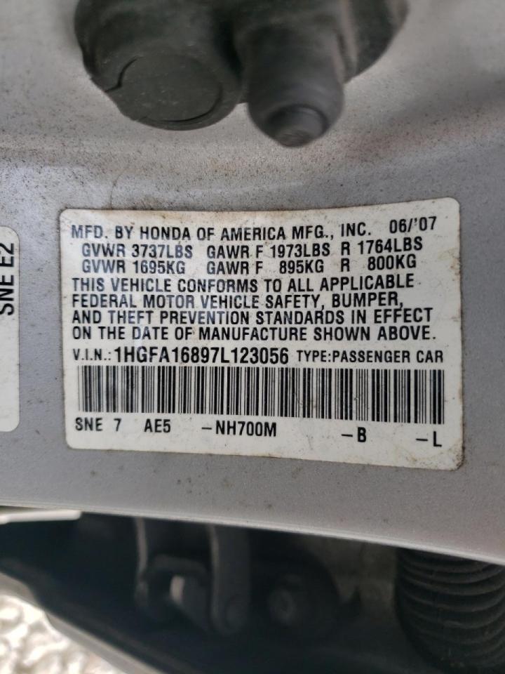 Photo 10 from auction – 2007 HONDA CIVIC EX with VIN 1HGFA16897L123056