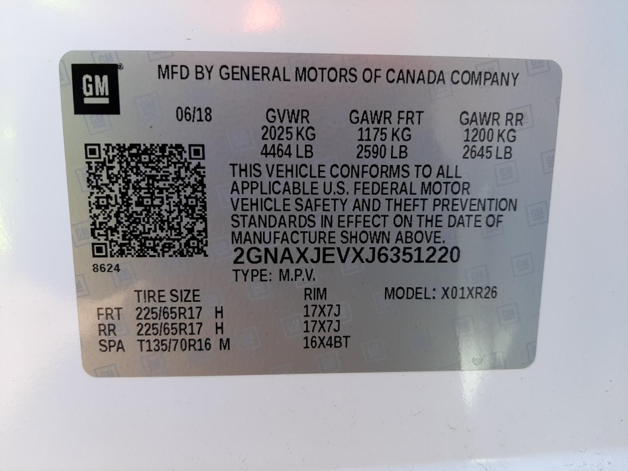 Photo 10 from auction – 2018 CHEVROLET EQUINOX LT with VIN 2GNAXJEVXJ6351220