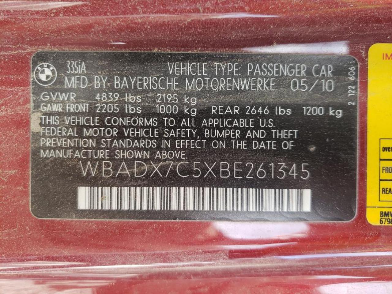 Photo 10 from auction – 2011 BMW 335 I with VIN WBADX7C5XBE261345