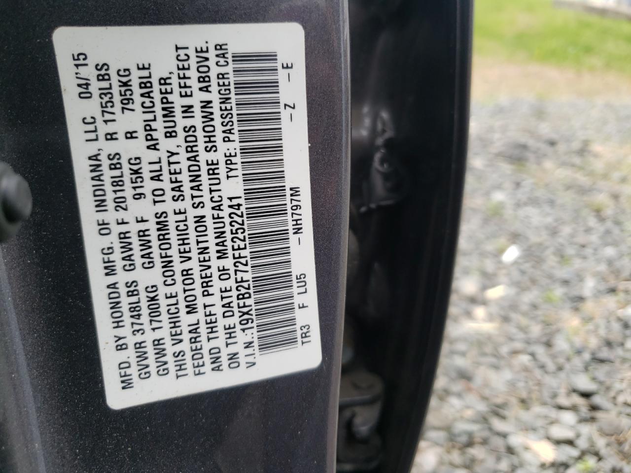 Photo 10 from auction – 2015 HONDA CIVIC SE with VIN 19XFB2F72FE252241