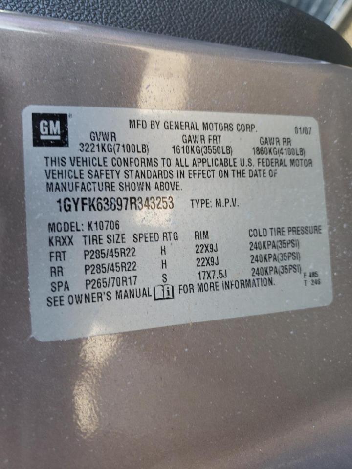 Photo 10 from auction – 2007 CADILLAC ESCALADE L with VIN 1GYFK63897R343253