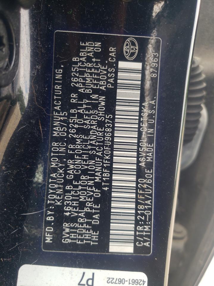 Photo 10 from auction – 2015 TOYOTA CAMRY LE with VIN 4T1BF1FK0FU968375