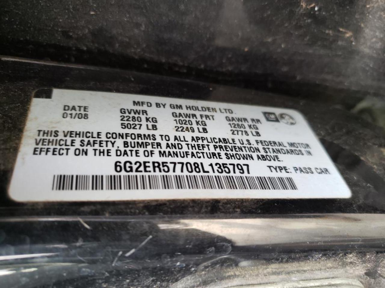 Photo 10 from auction – 2008 PONTIAC G8 with VIN 6G2ER57708L135797