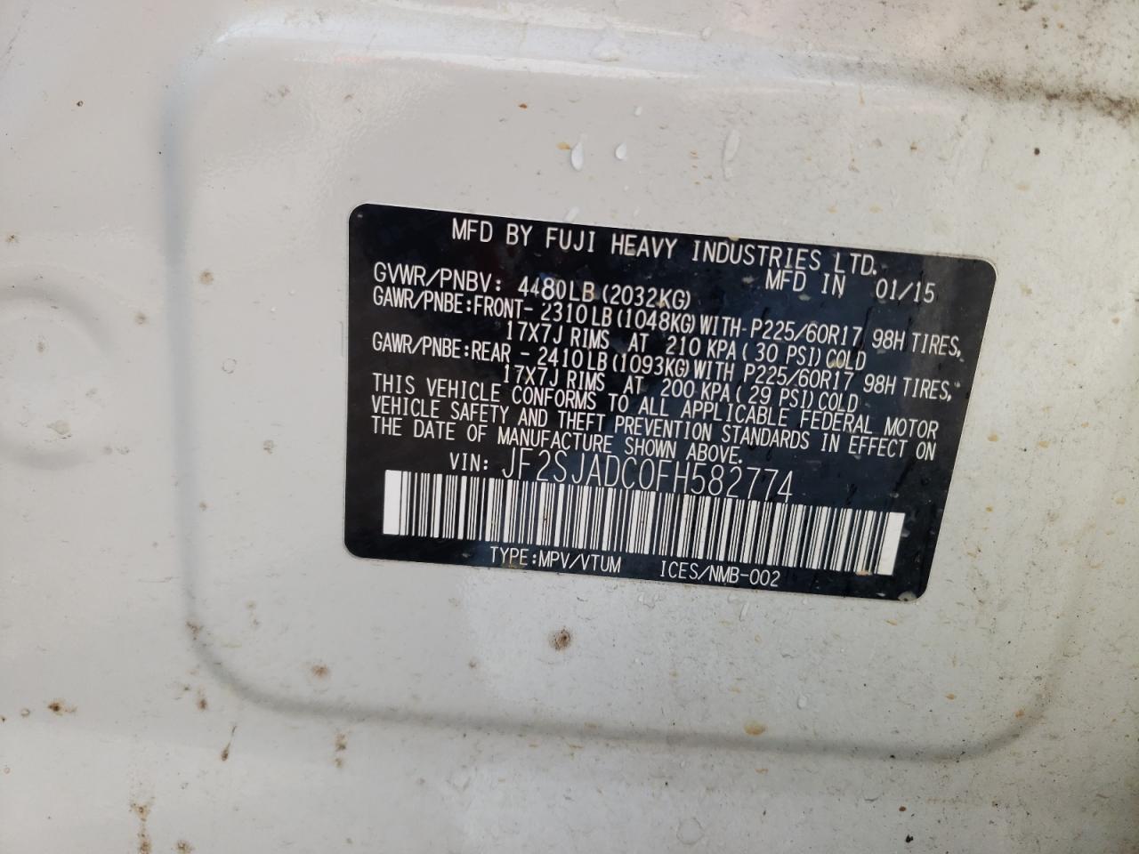 Photo 10 from auction – 2015 SUBARU FORESTER 2 with VIN JF2SJADC0FH582774