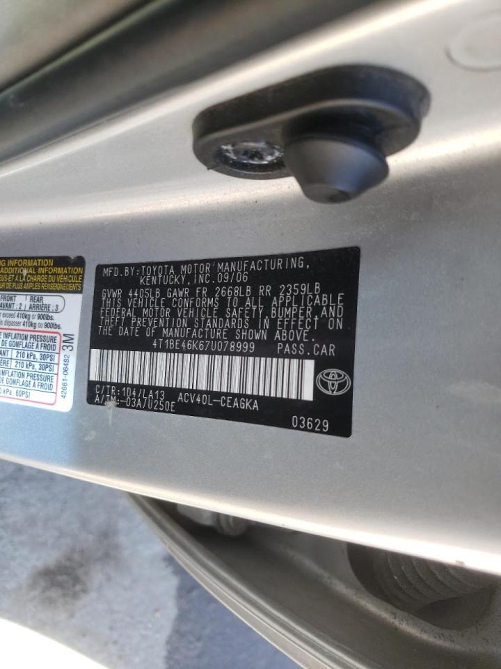 Photo 10 from auction – 2007 TOYOTA CAMRY CE with VIN 4T1BE46K67U078999