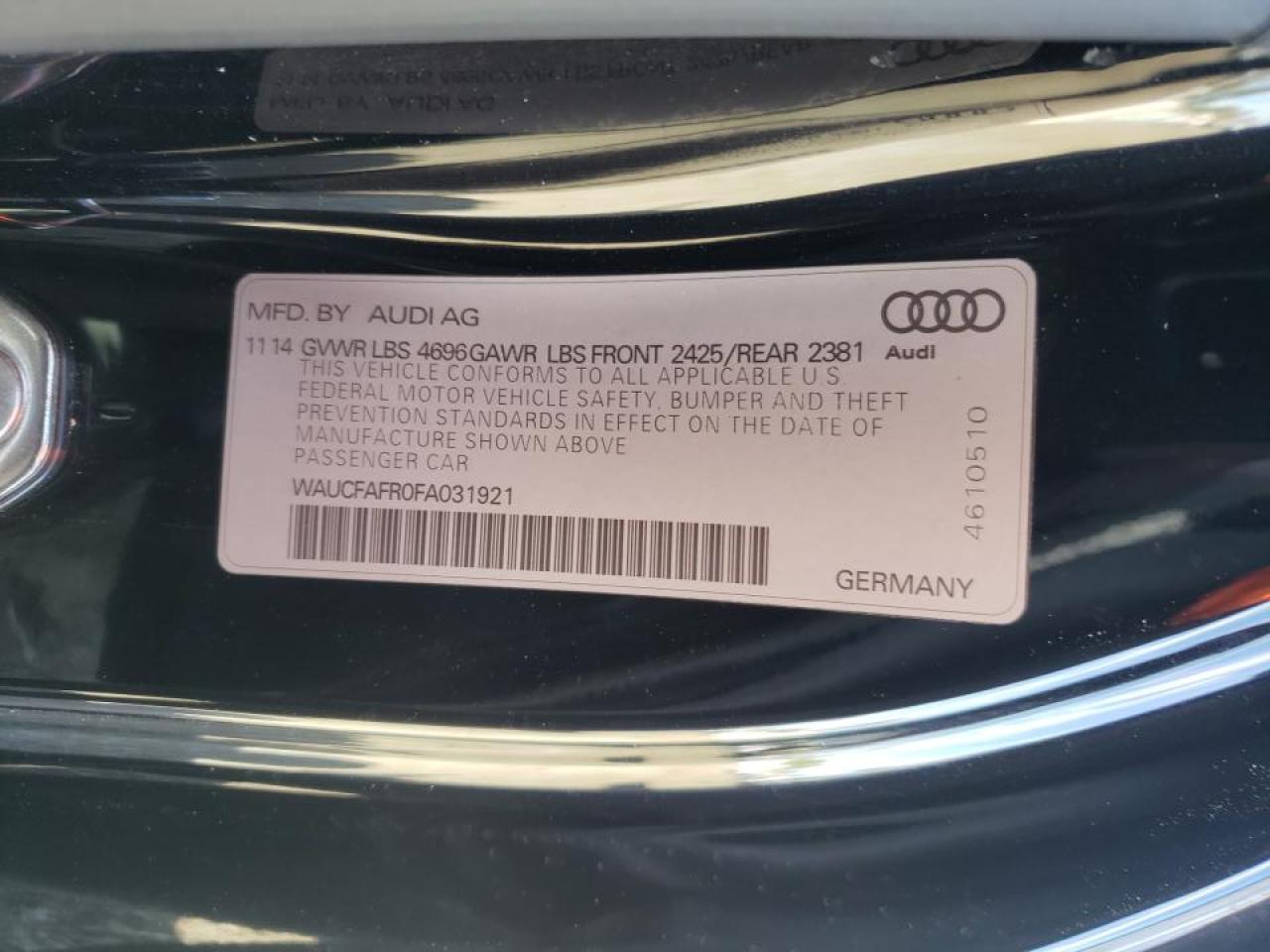 Photo 10 from auction – 2015 AUDI A5 PREMIUM with VIN WAUCFAFR0FA031921