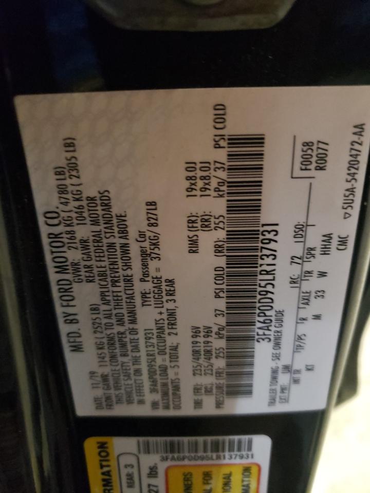 Photo 10 from auction – 2020 FORD FUSION TIT with VIN 3FA6P0D95LR137931