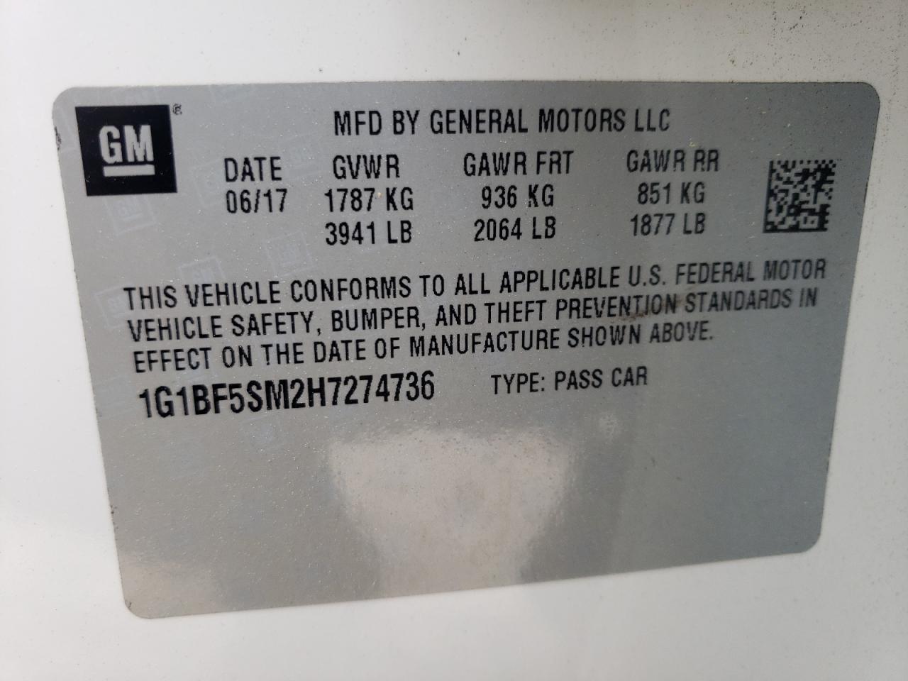 Photo 10 from auction – 2017 CHEVROLET CRUZE PREM with VIN 1G1BF5SM2H7274736