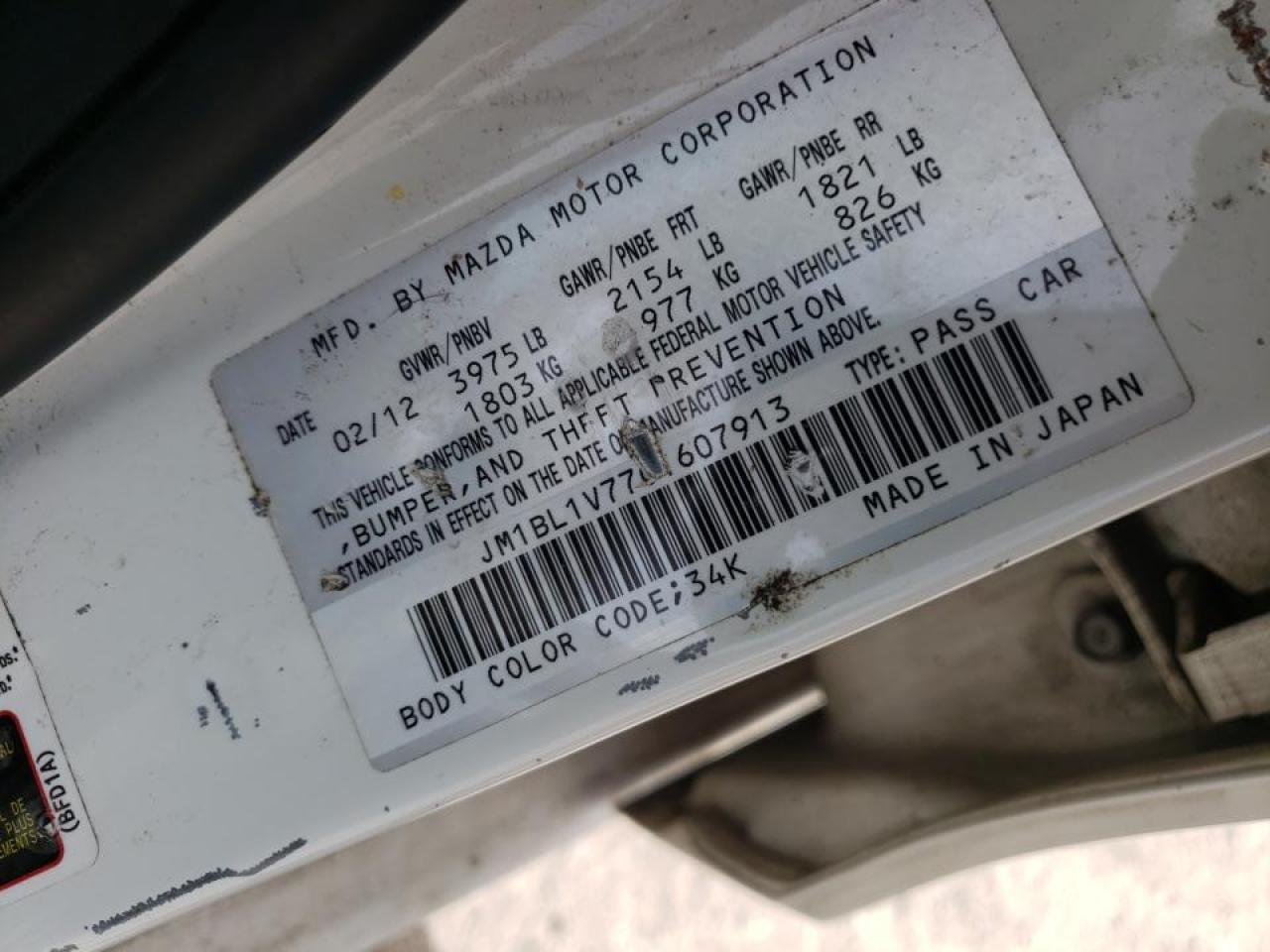 Photo 10 from auction – 2012 MAZDA 3 I with VIN JM1BL1V77C1607913