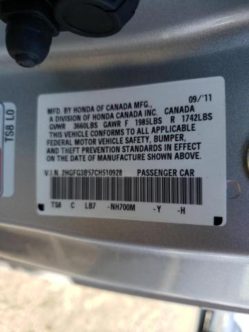 Photo 10 from auction – 2012 HONDA CIVIC LX with VIN 2HGFG3B57CH510928
