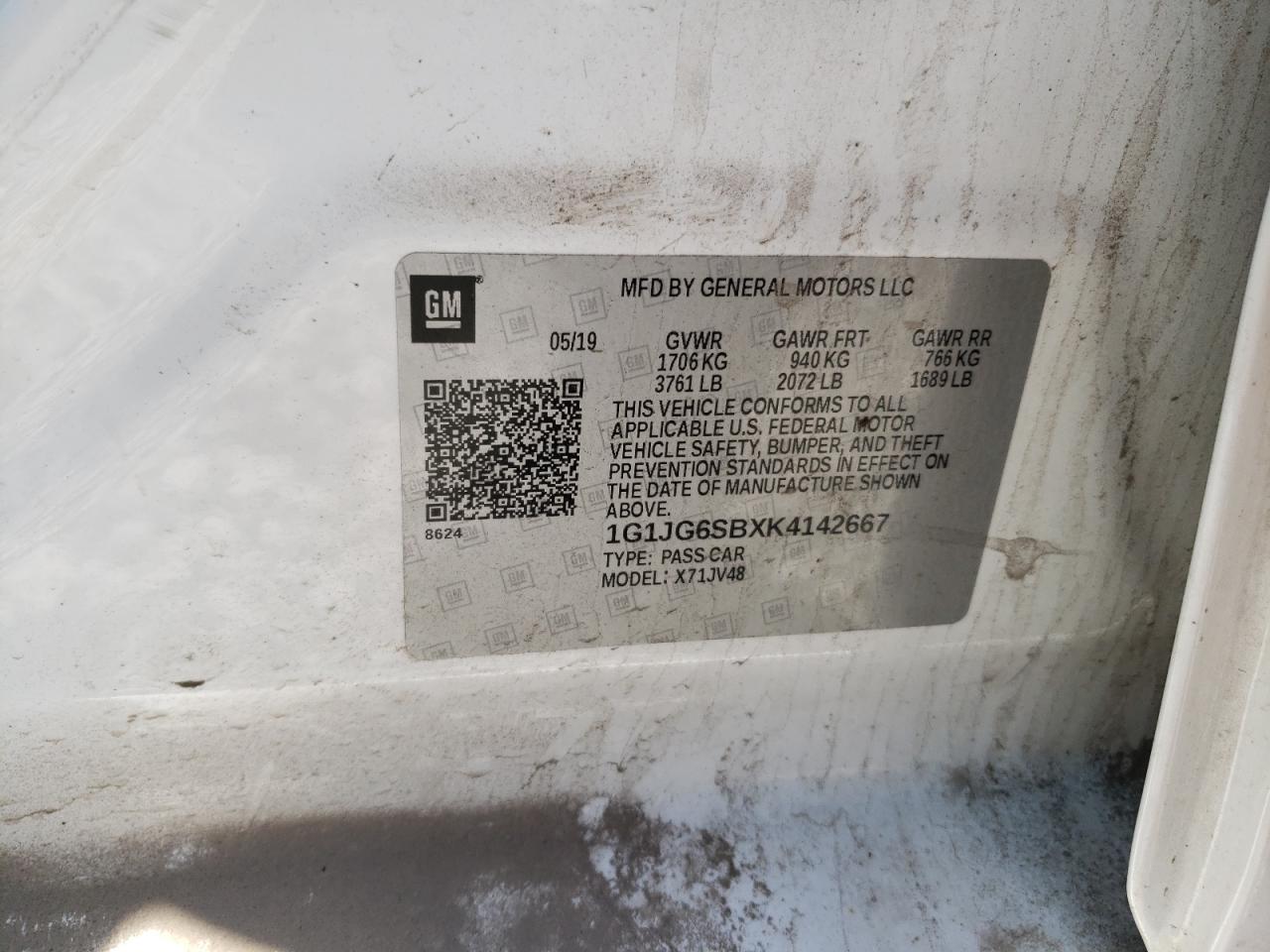 Photo 10 from auction – 2019 CHEVROLET SONIC with VIN 1G1JG6SBXK4142667