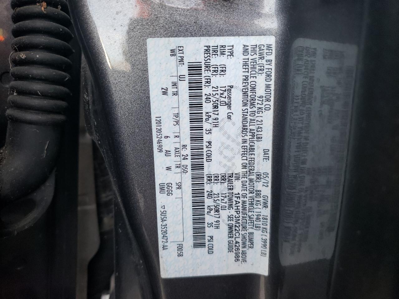 Photo 10 from auction – 2012 FORD FOCUS SEL with VIN 1FAHP3M22CL426986