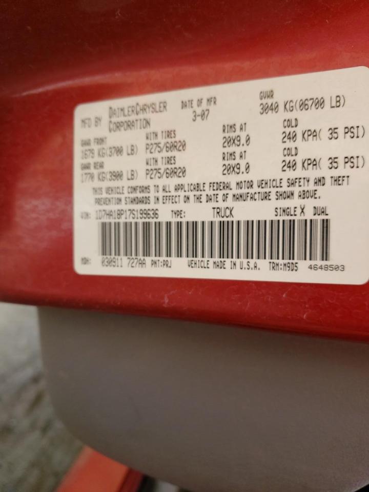Photo 10 from auction – 2007 DODGE RAM 1500 S with VIN 1D7HA18P17S199636