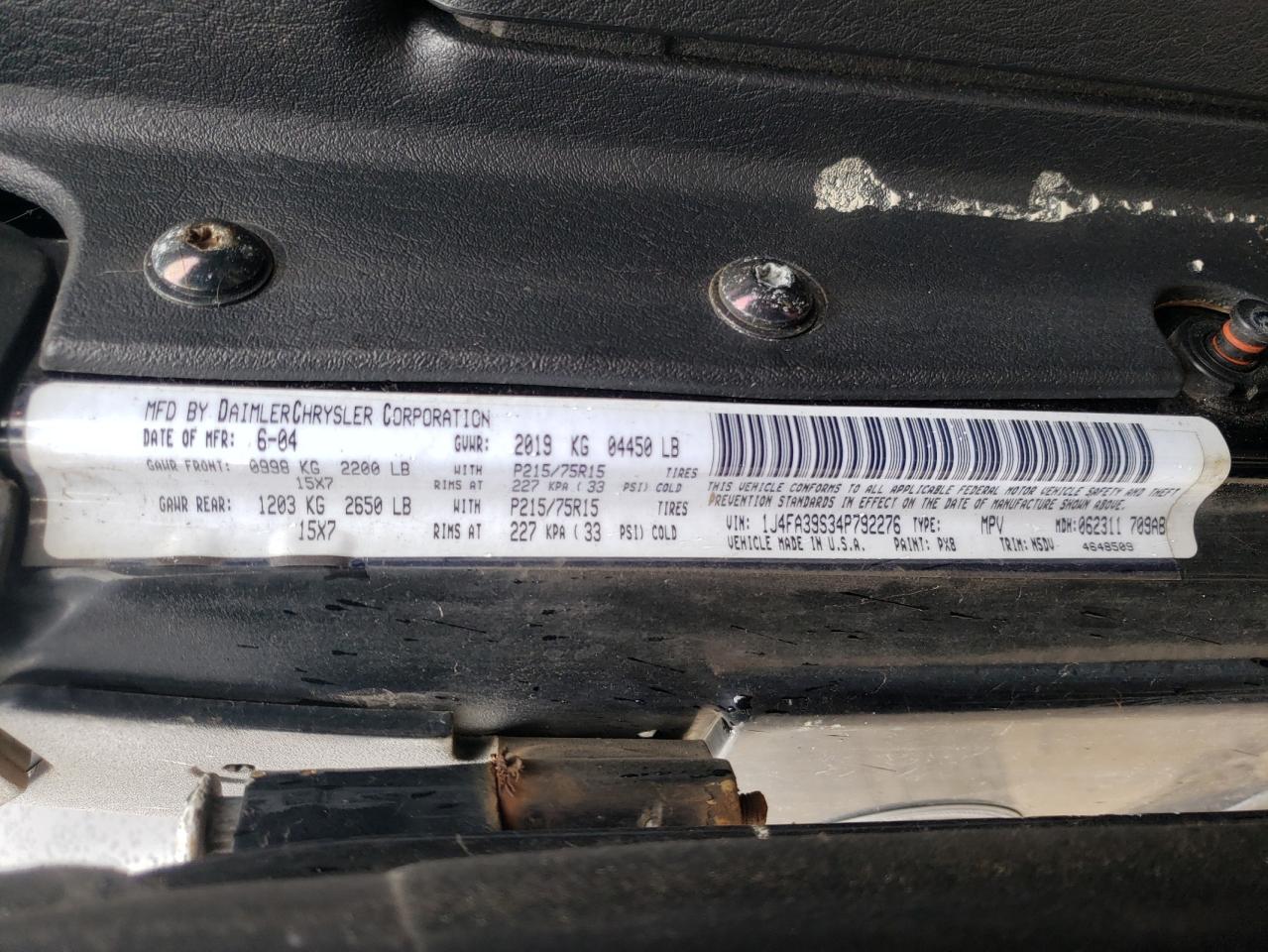 Zdjęcie 10 z aukcji – 2004 JEEP WRANGLER X z VIN 1J4FA39S34P792276