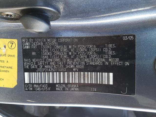 Photo 10 from auction – 2005 TOYOTA HIGHLANDER with VIN JTEEP21A350114453