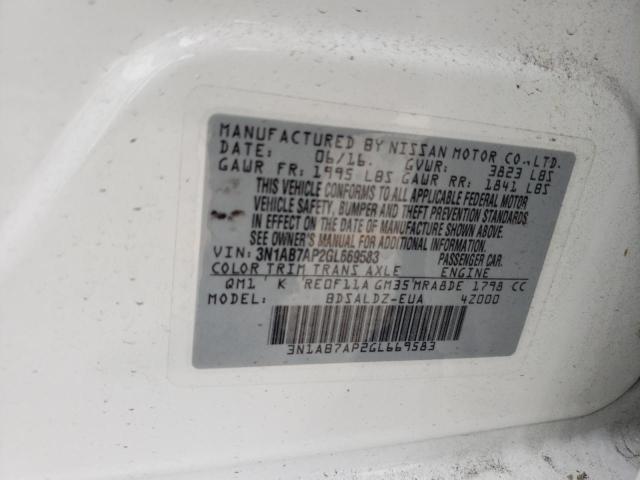 Photo 10 from auction – 2016 NISSAN SENTRA S with VIN 3N1AB7AP2GL669583