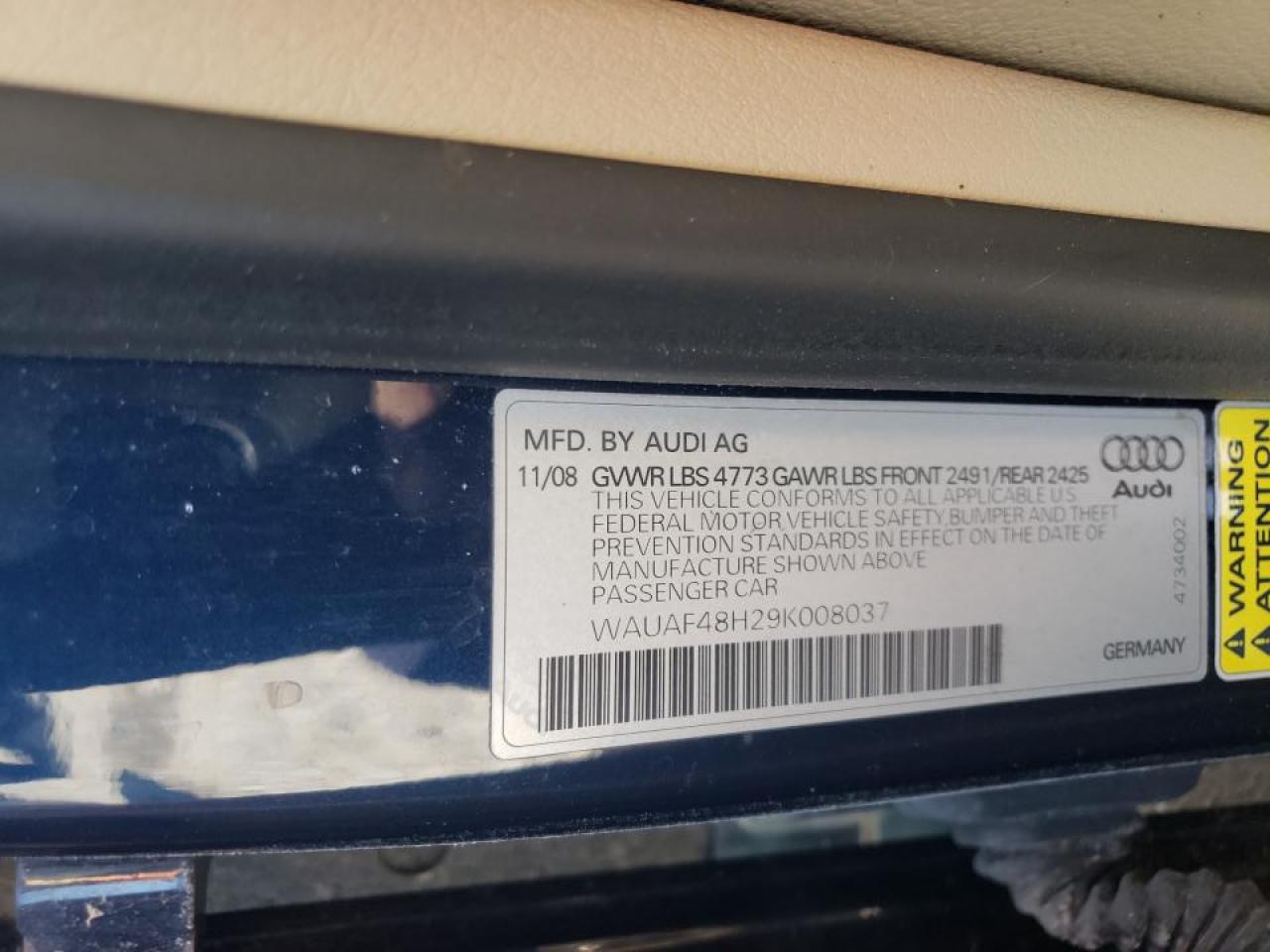Photo 10 from auction – 2009 AUDI A4 2.0T CA with VIN WAUAF48H29K008037