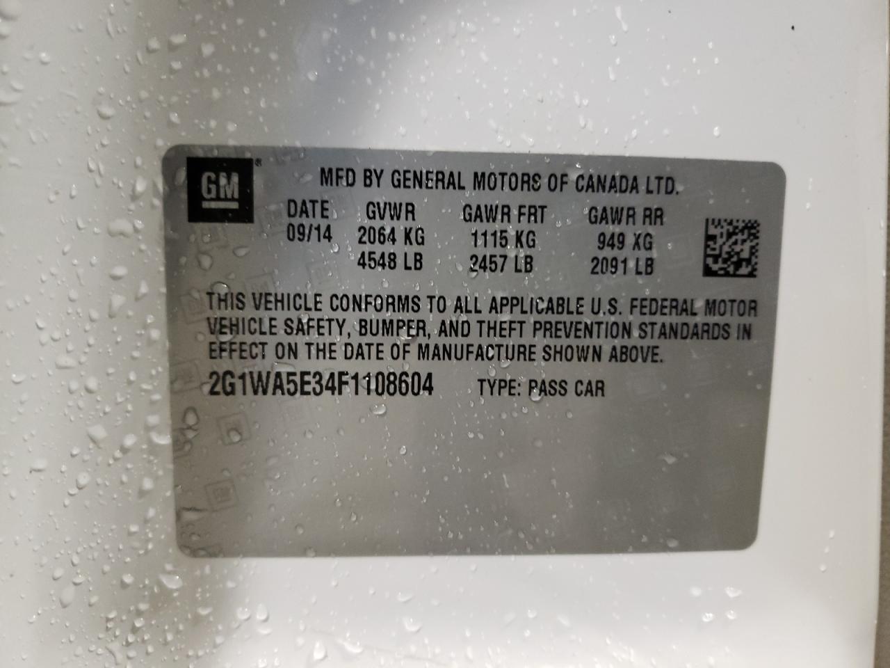 Photo 10 from auction – 2015 CHEVROLET IMPALA LIM with VIN 2G1WA5E34F1108604