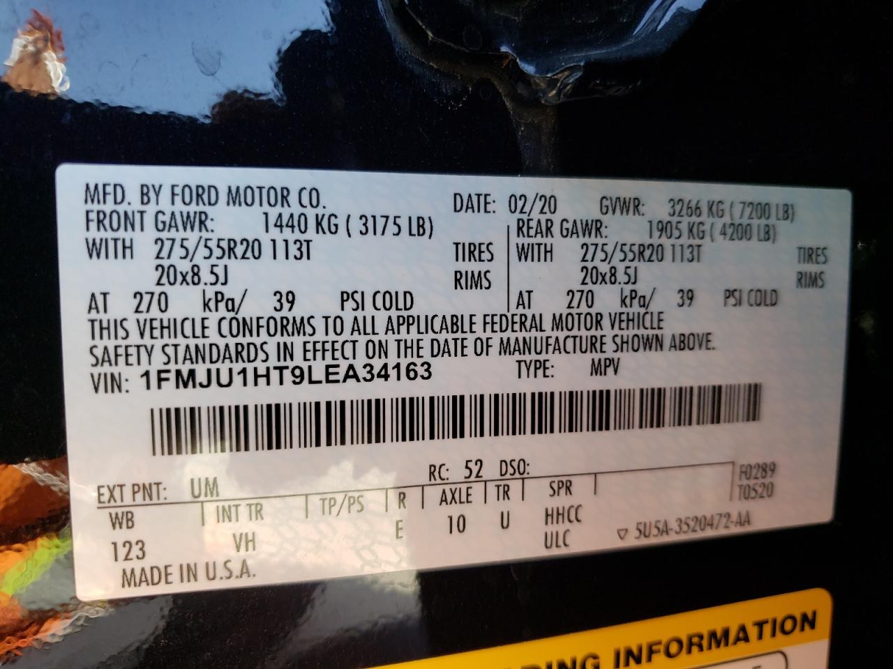 Photo 10 from auction – 2020 FORD EXPEDITION with VIN 1FMJU1HT9LEA34163